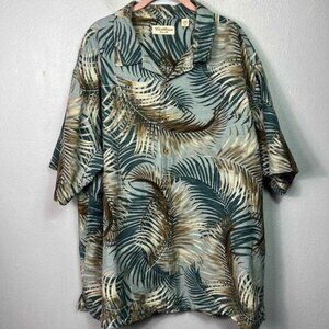 Caribbean Mens Pure Silk Palm Print Short Sleeve Button Front Shirt 2XL